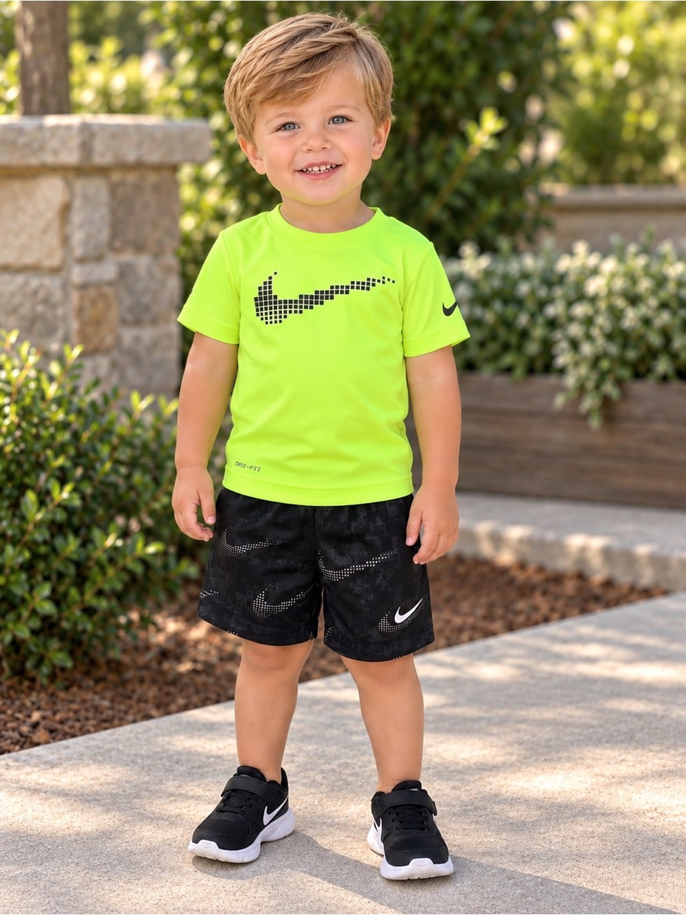 Nike Dri-FIT Boys 2T Neon Green Black Athletic Short Set